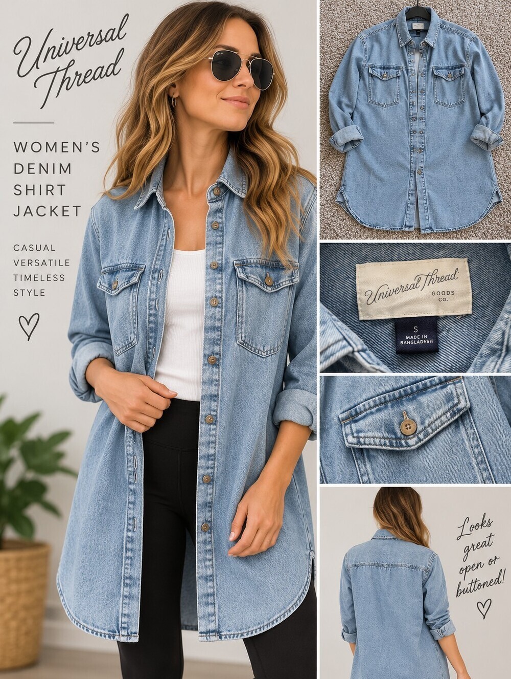 Universal Thread Light Blue Casual Button Down Shirt Jacket With Pockets